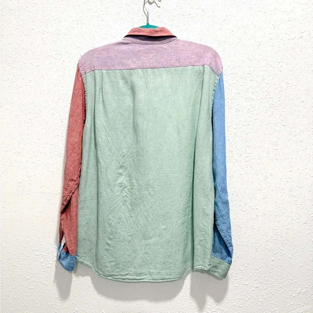 J. Crew Men’s Colorblock 100% Irish linen Button-Down‎ Shirt  L